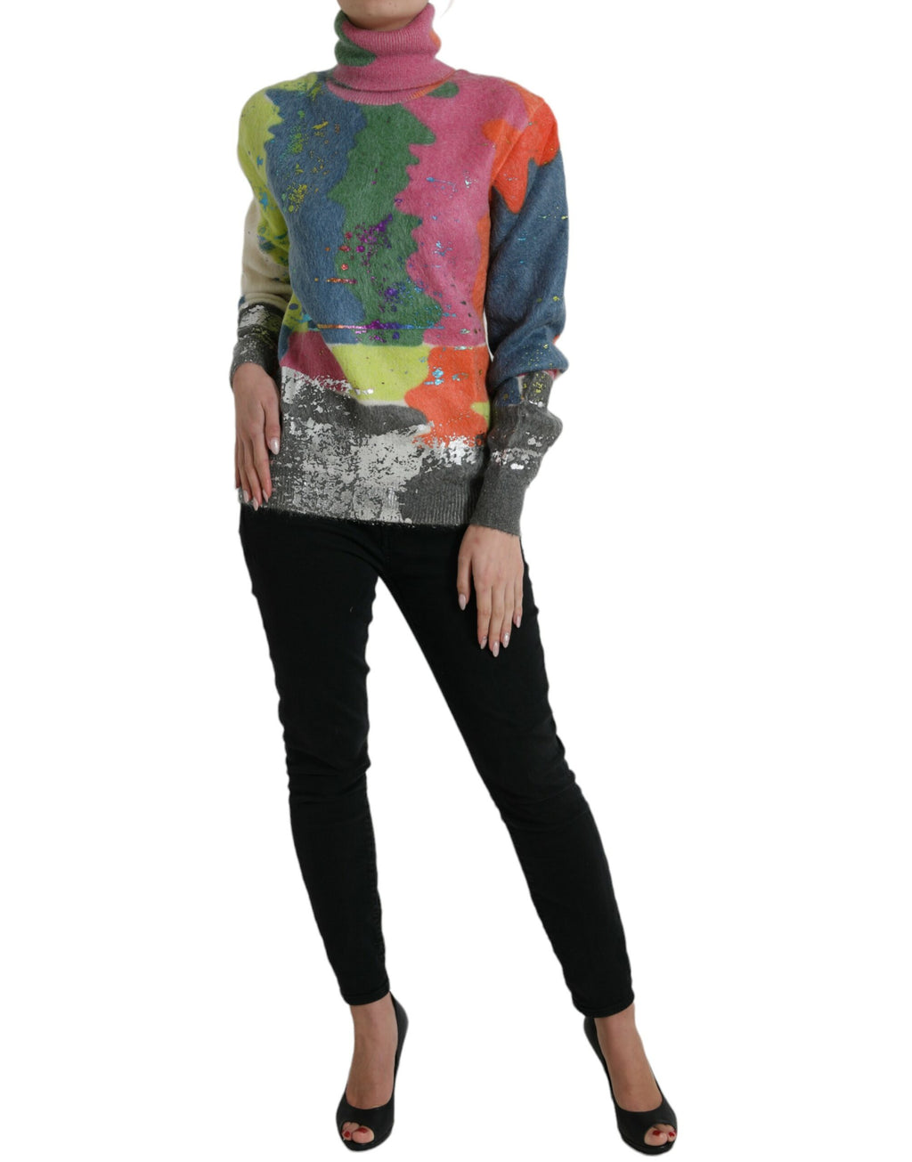 Pull en maille à col roulé multicolore Dolce & Gabbana en mohair, style intérieur confortable et élégant.