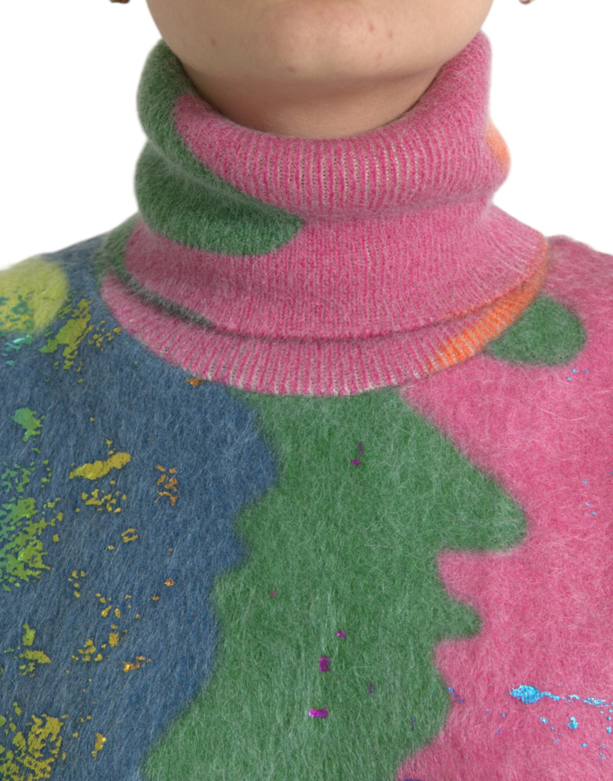 Pull à col roulé en mohair multicolore de Dolce & Gabbana, pull-over élégant avec motif coloré.