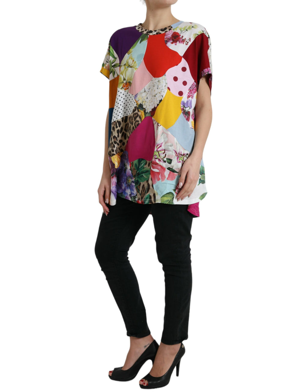 Chemise Dolce & Gabbana en coton et soie à patchwork multicolore, élégante et colorée, vue de face.