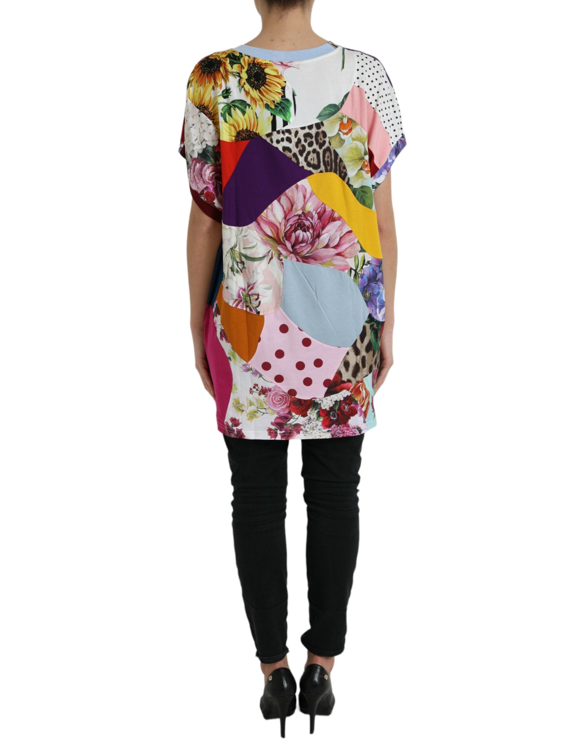 Chemisier Dolce & Gabbana en coton et soie à patchwork multicolore, avec détails élégants et design sophistiqué.