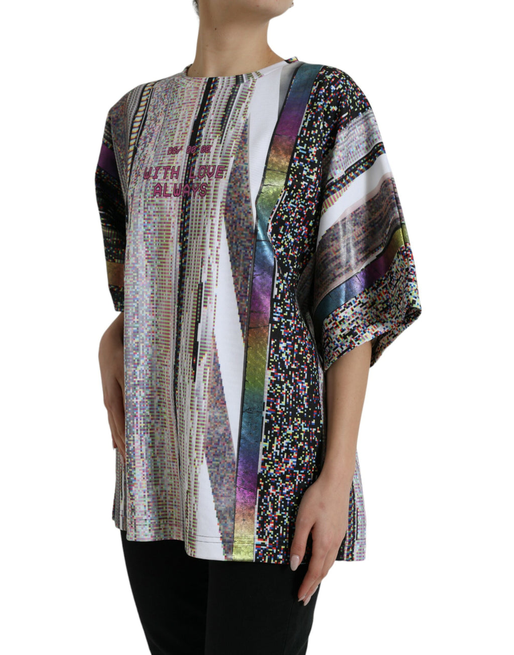 T-shirt Dolce & Gabbana multicolore avec motif "With Love Always" en coton, vue de face.