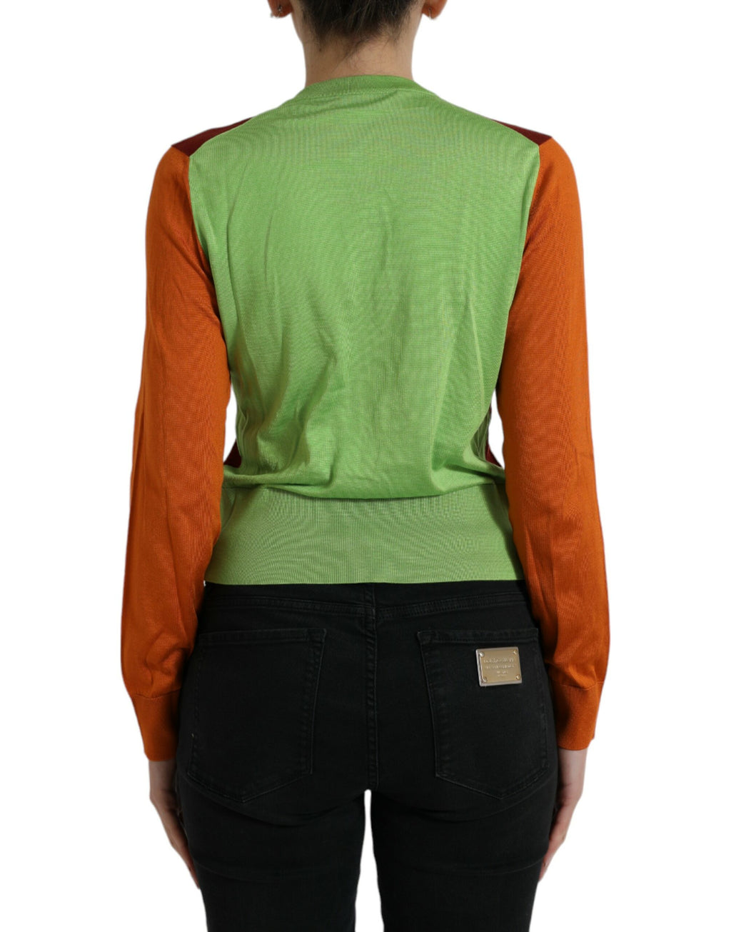 Pull Dolce & Gabbana en soie multicolore à col ras du cou avec motifs colorés et détails élégants.