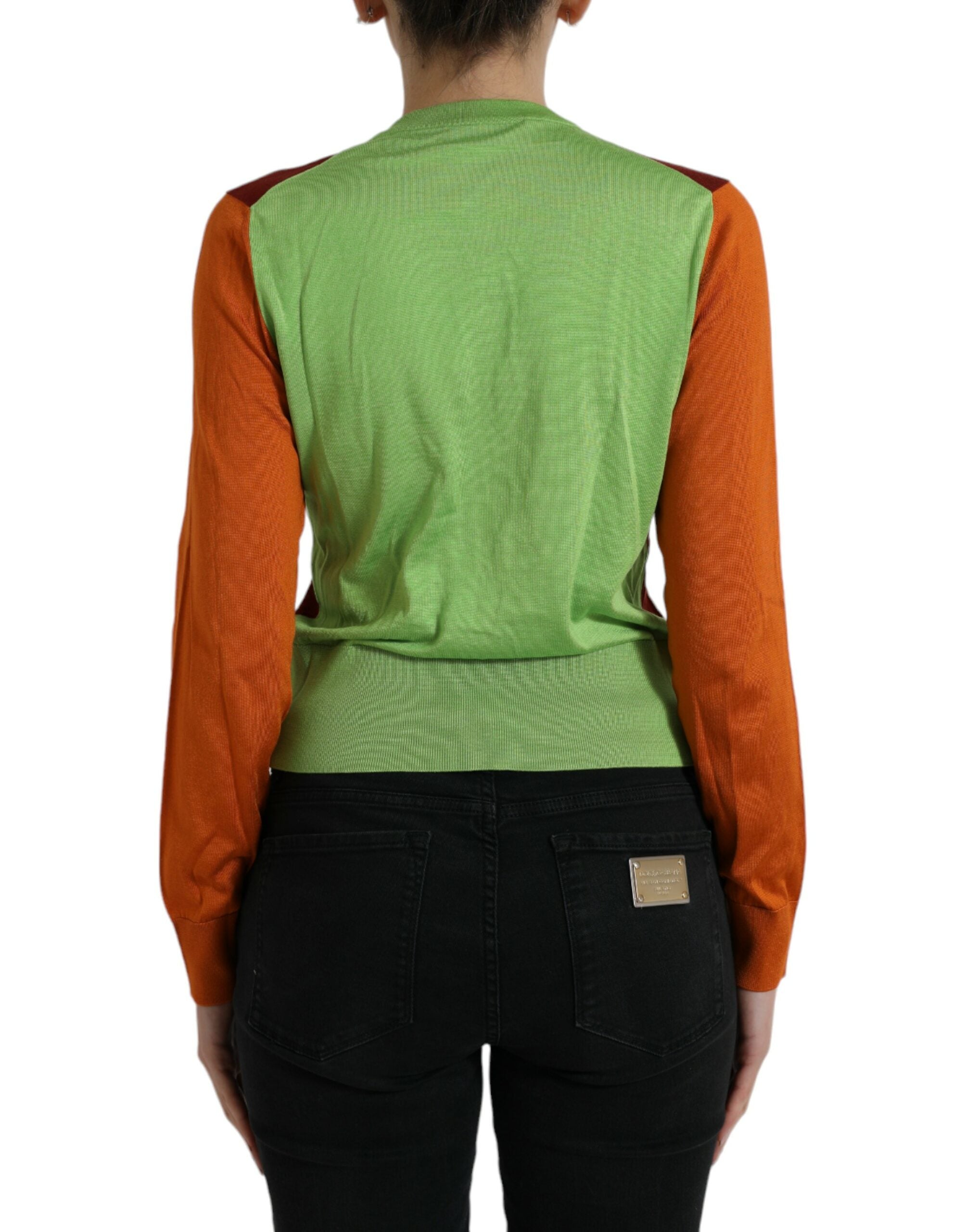 Pull Dolce & Gabbana en soie multicolore à col ras du cou avec motifs colorés et détails élégants.