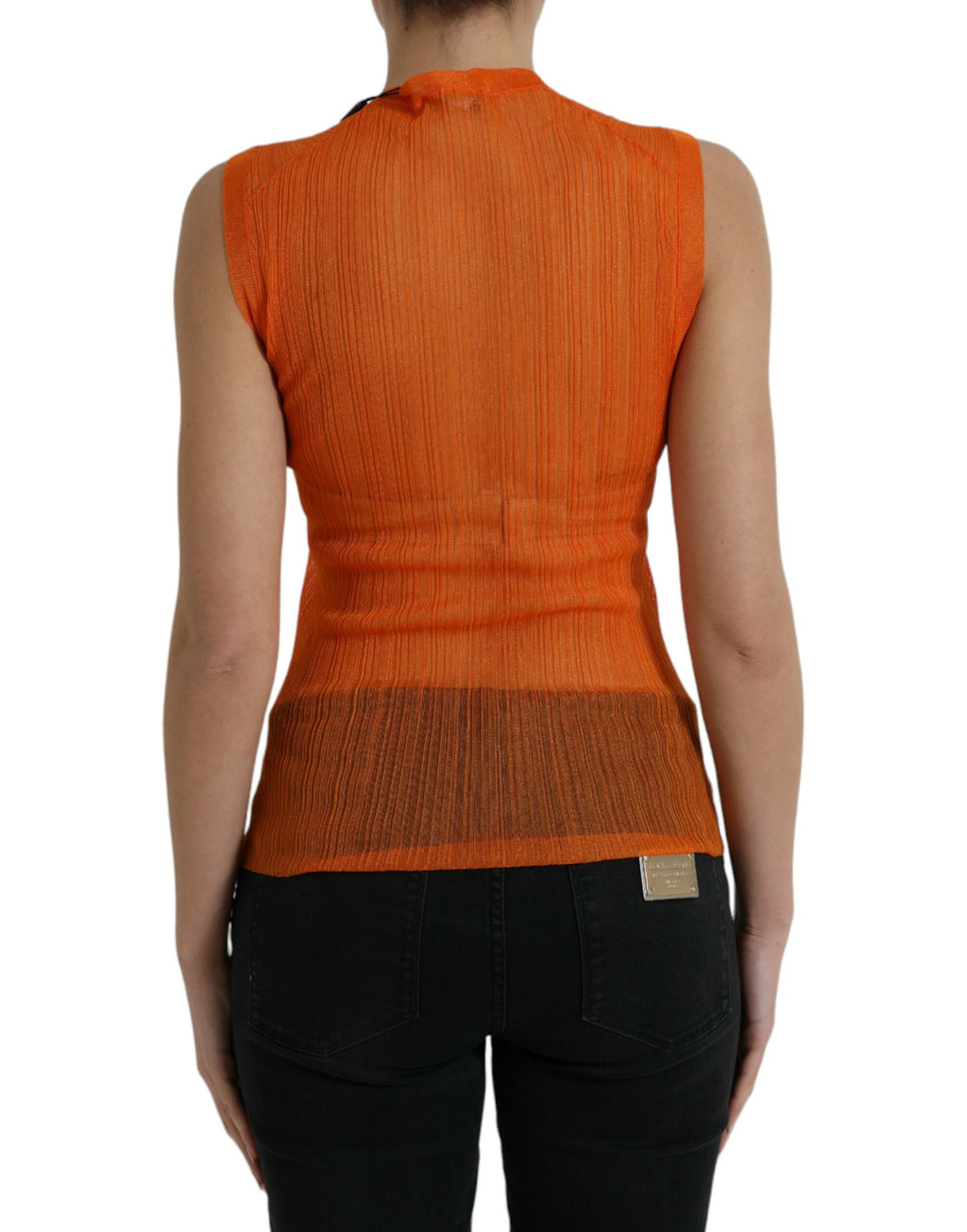 Débardeur transparent orange Dolce & Gabbana à col rond, léger et élégant, idéal pour un look chic et moderne.
