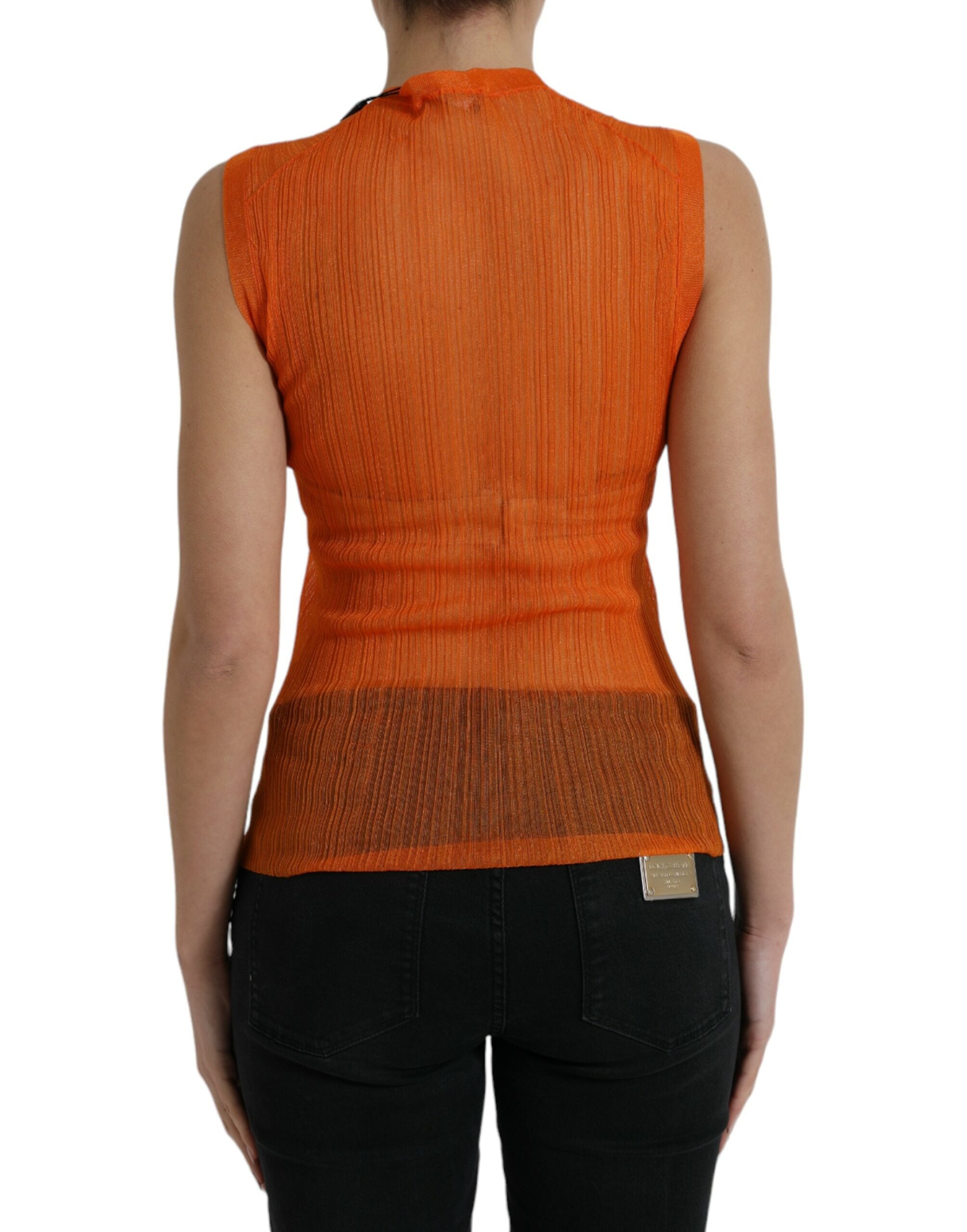 Débardeur transparent orange Dolce & Gabbana à col rond, léger et élégant, idéal pour un look chic et moderne.