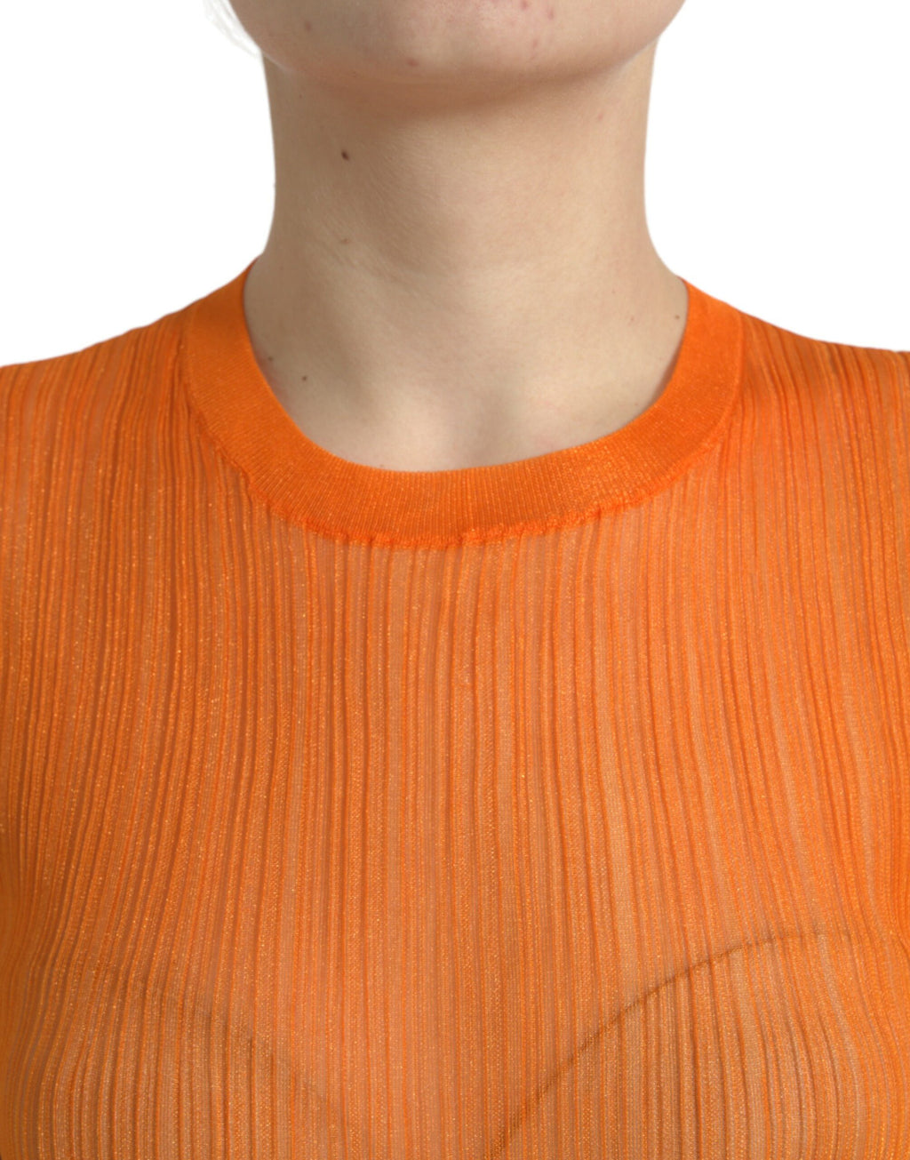 Débardeur blanc à col rond en tissu transparent de Dolce & Gabbana, style blouse orange see-through pour femme.
