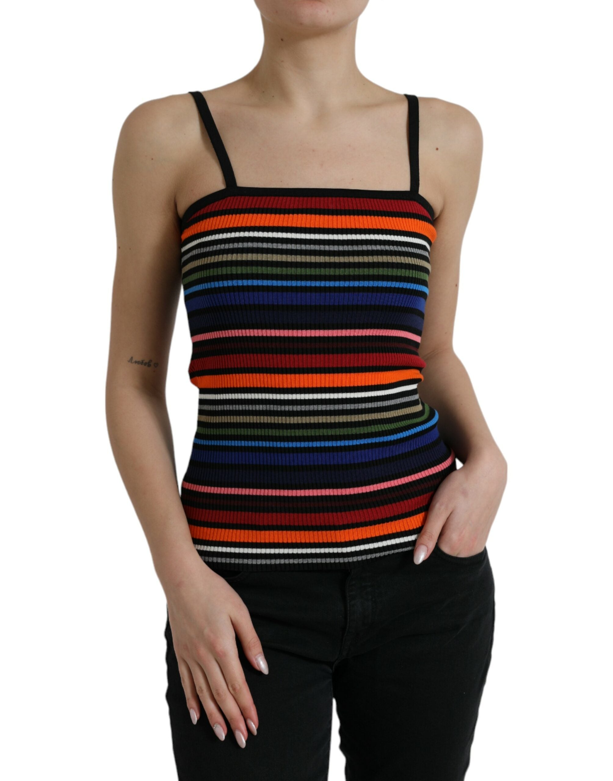 Débardeur à bretelles fines Dolce & Gabbana à rayures multicolores, tissu léger et style tendance.