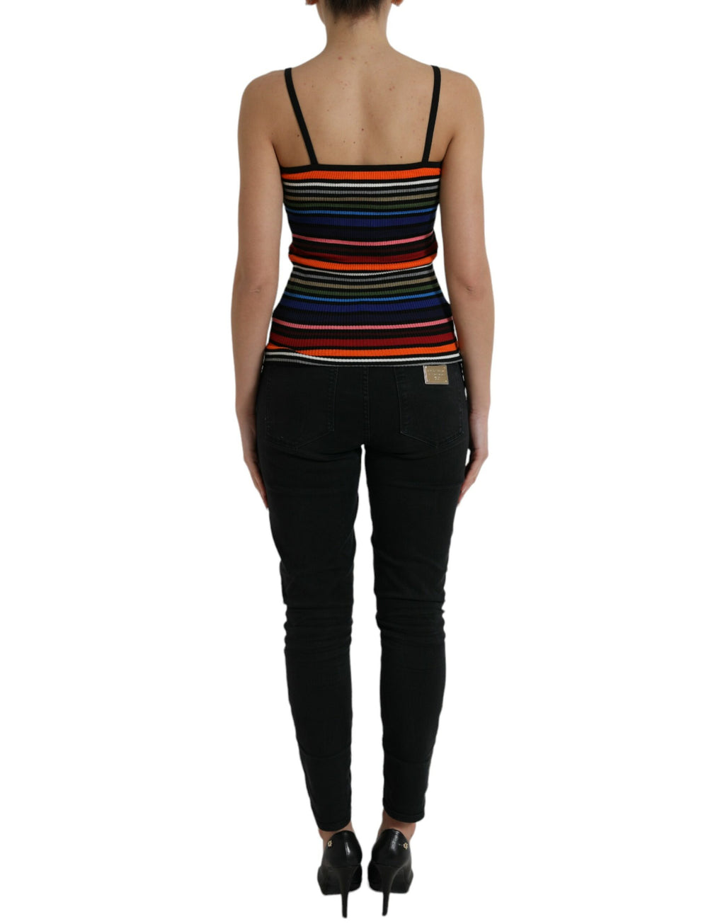 Débardeur à rayures multicolores Dolce & Gabbana avec bretelles spaghetti, tissu léger et style élégant.