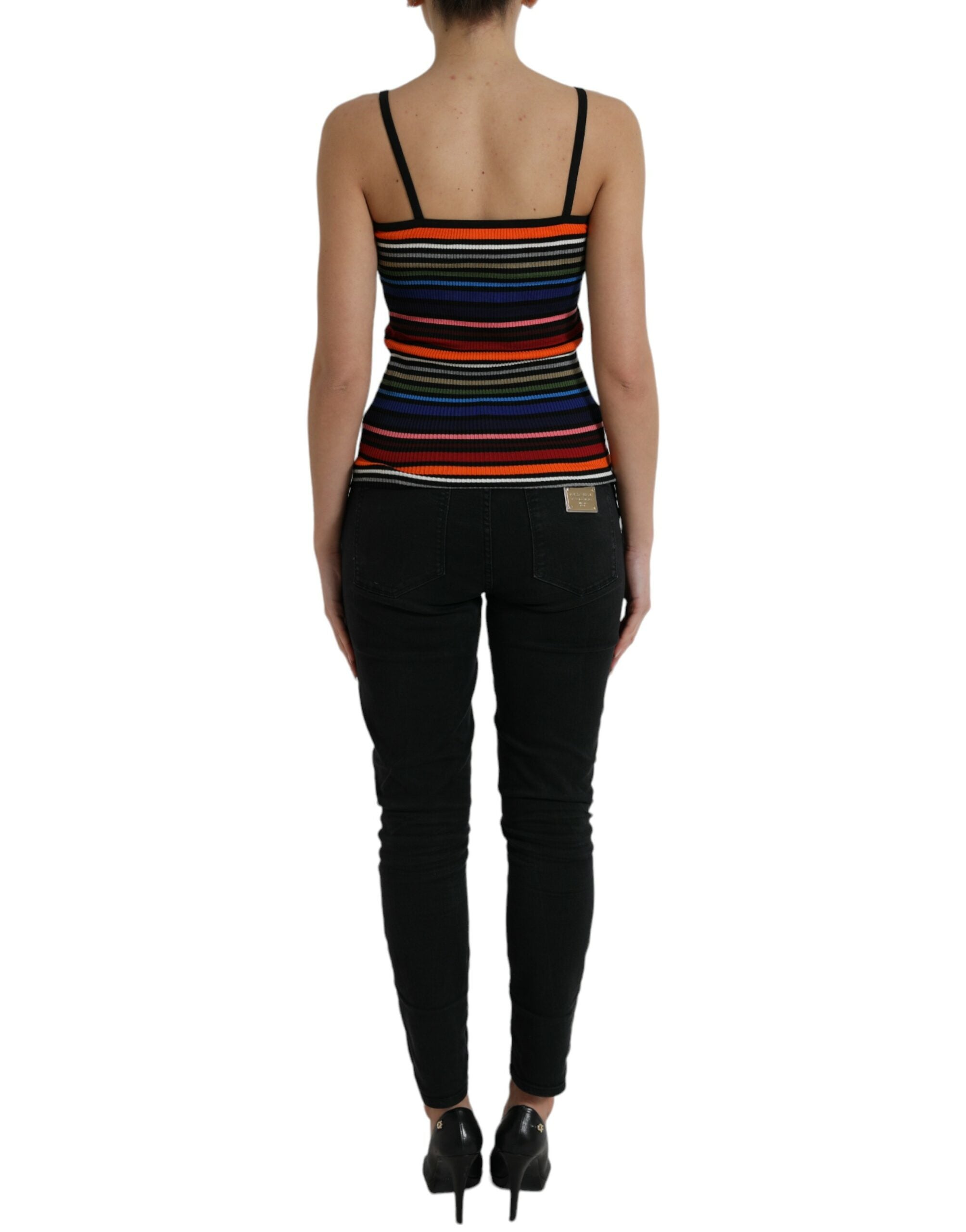 Débardeur à rayures multicolores Dolce & Gabbana avec bretelles spaghetti, tissu léger et style élégant.