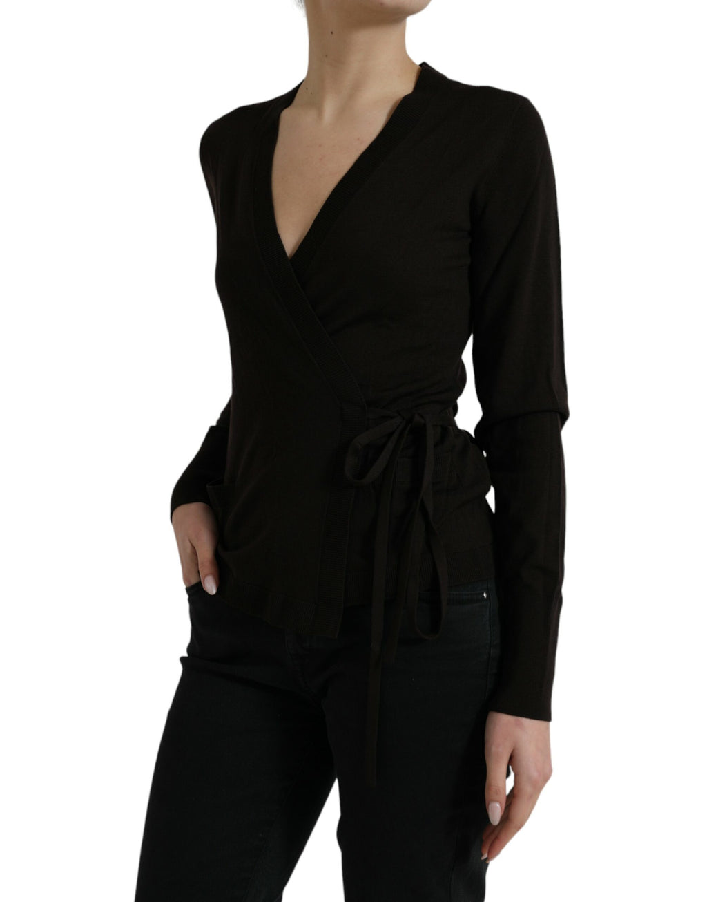 Pull en cachemire noir Dolce & Gabbana à col en V croisé, cardigan en laine élégant pour homme.