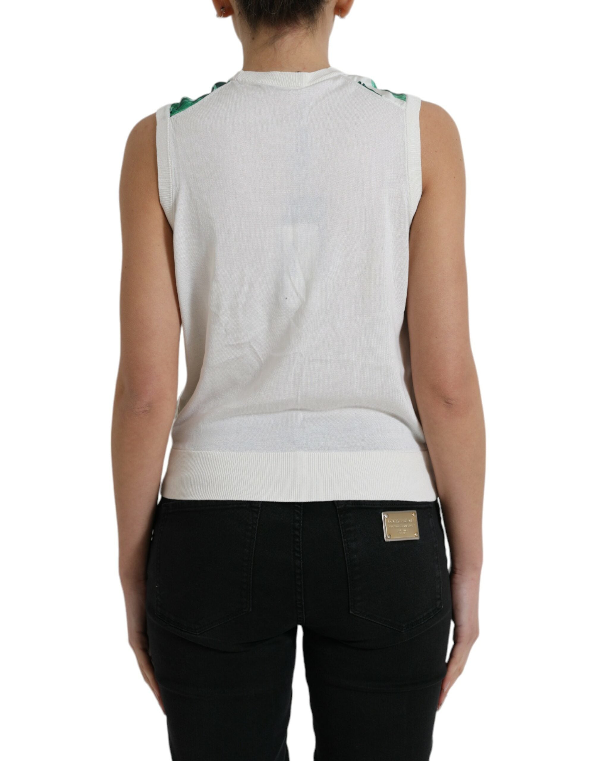 T-shirt sans manches Dolce & Gabbana à col rond avec imprimé de feuilles de bananier en blanc.