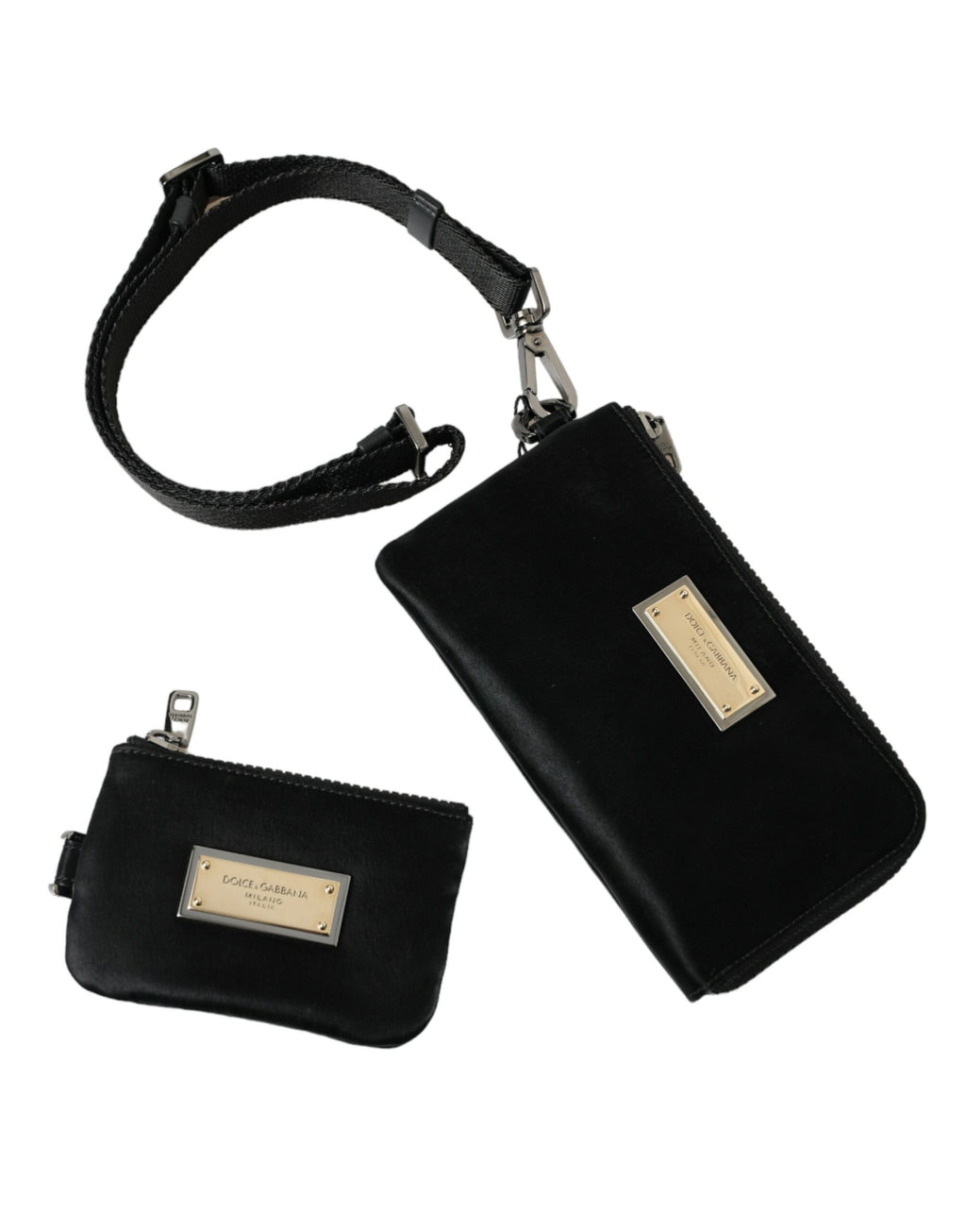 Pochette porte-clés en nylon noir Dolce & Gabbana avec plaque logo, design compact et élégant pour accessoires.