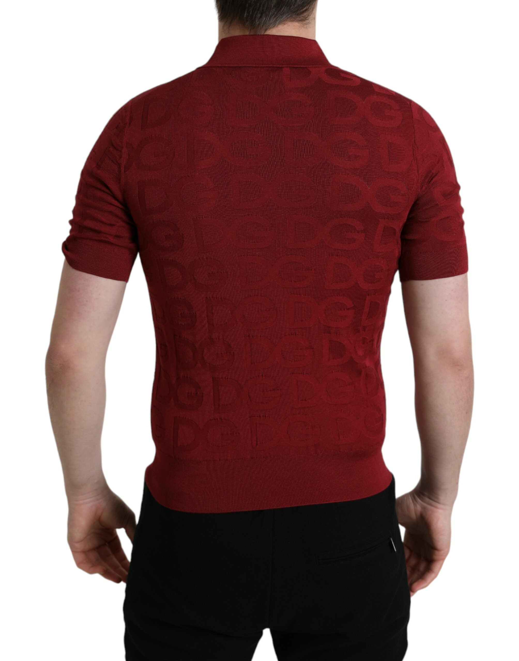 T-shirt en soie marron avec col Dolce & Gabbana à manches courtes, élégante et confortable, vue de face.