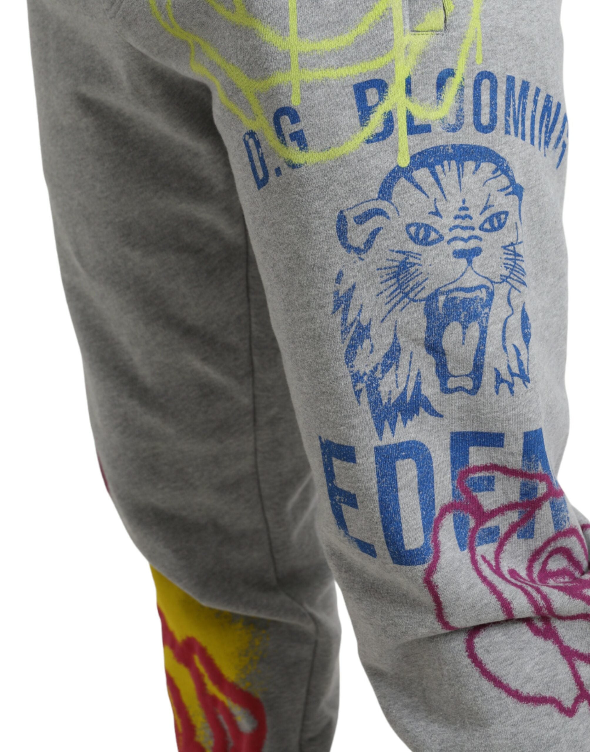 Pantalon jogger Dolce & Gabbana en coton gris avec motif graffiti, pantalon décontracté pour homme.