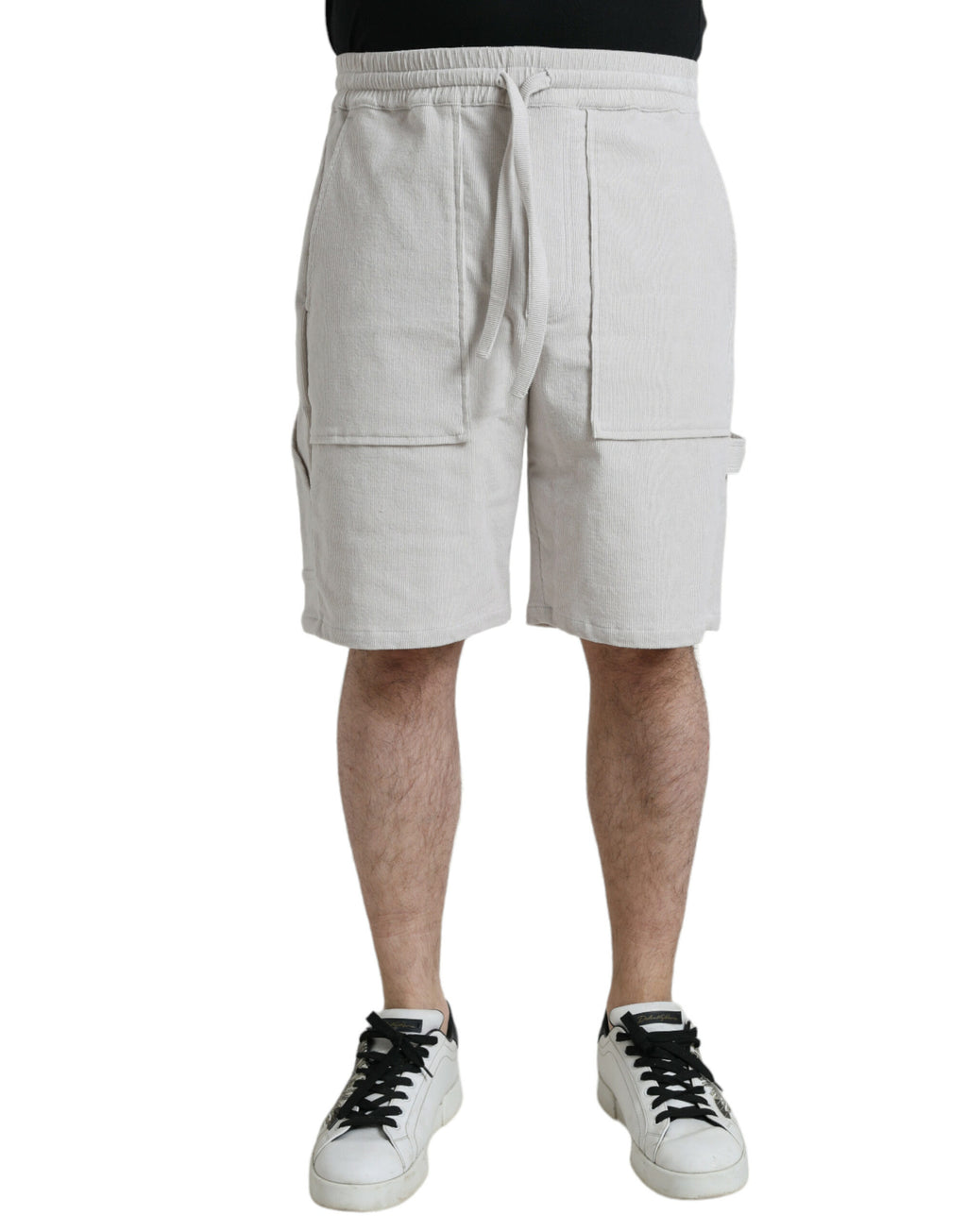 Shorts bermuda en coton beige à logo en velours côtelé de Dolce & Gabbana, style décontracté et élégant.
