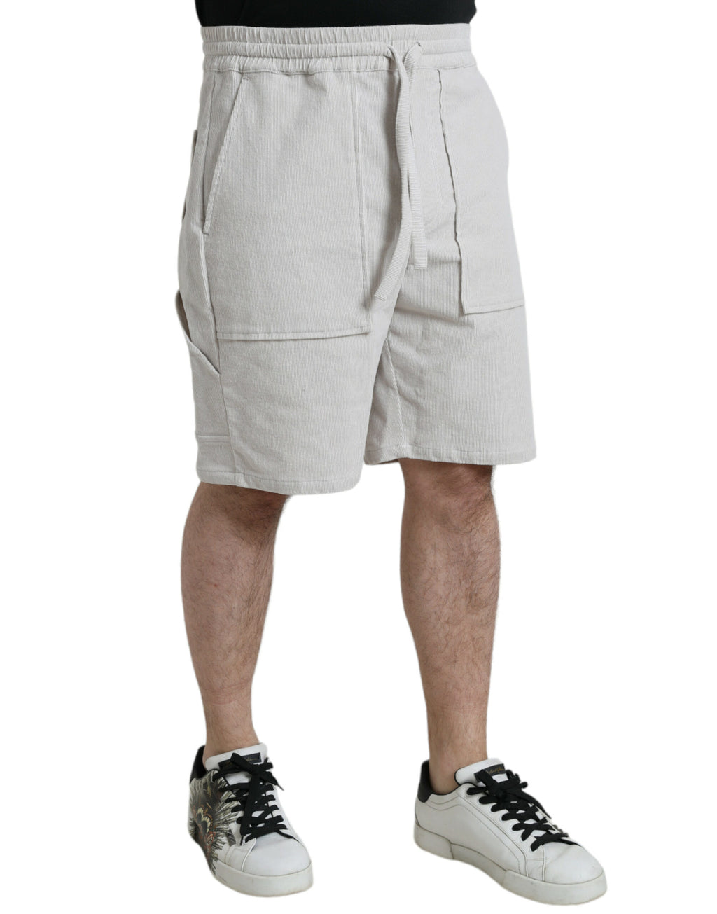 Bermuda en coton beige à logo en velours côtelé de Dolce & Gabbana, style décontracté et élégant pour homme.
