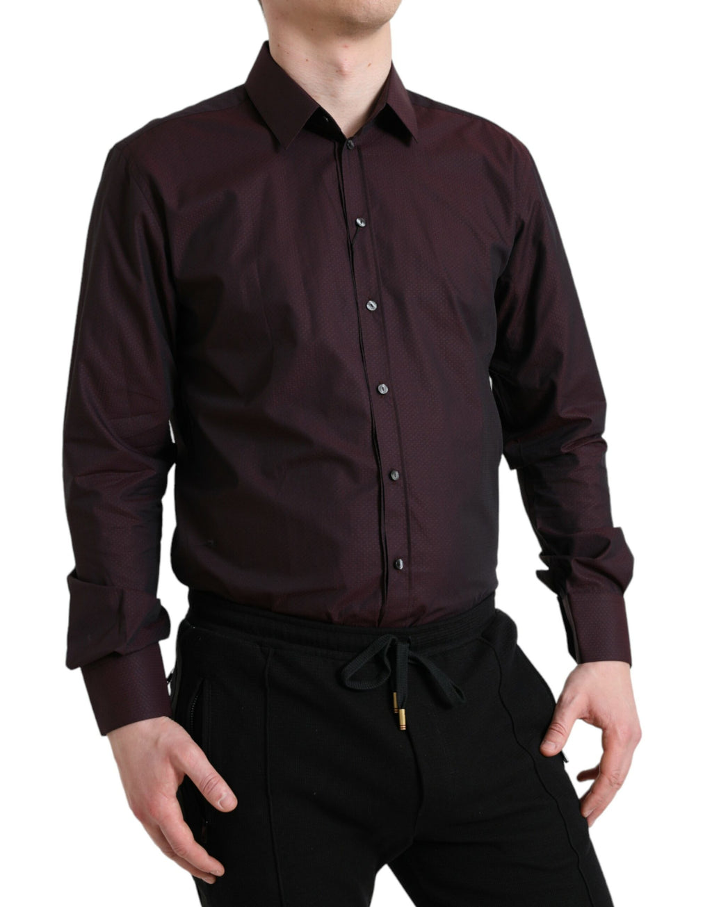 Robe de soirée en jacquard bordeaux Dolce & Gabbana avec détails élégants, conçue pour des occasions formelles.
