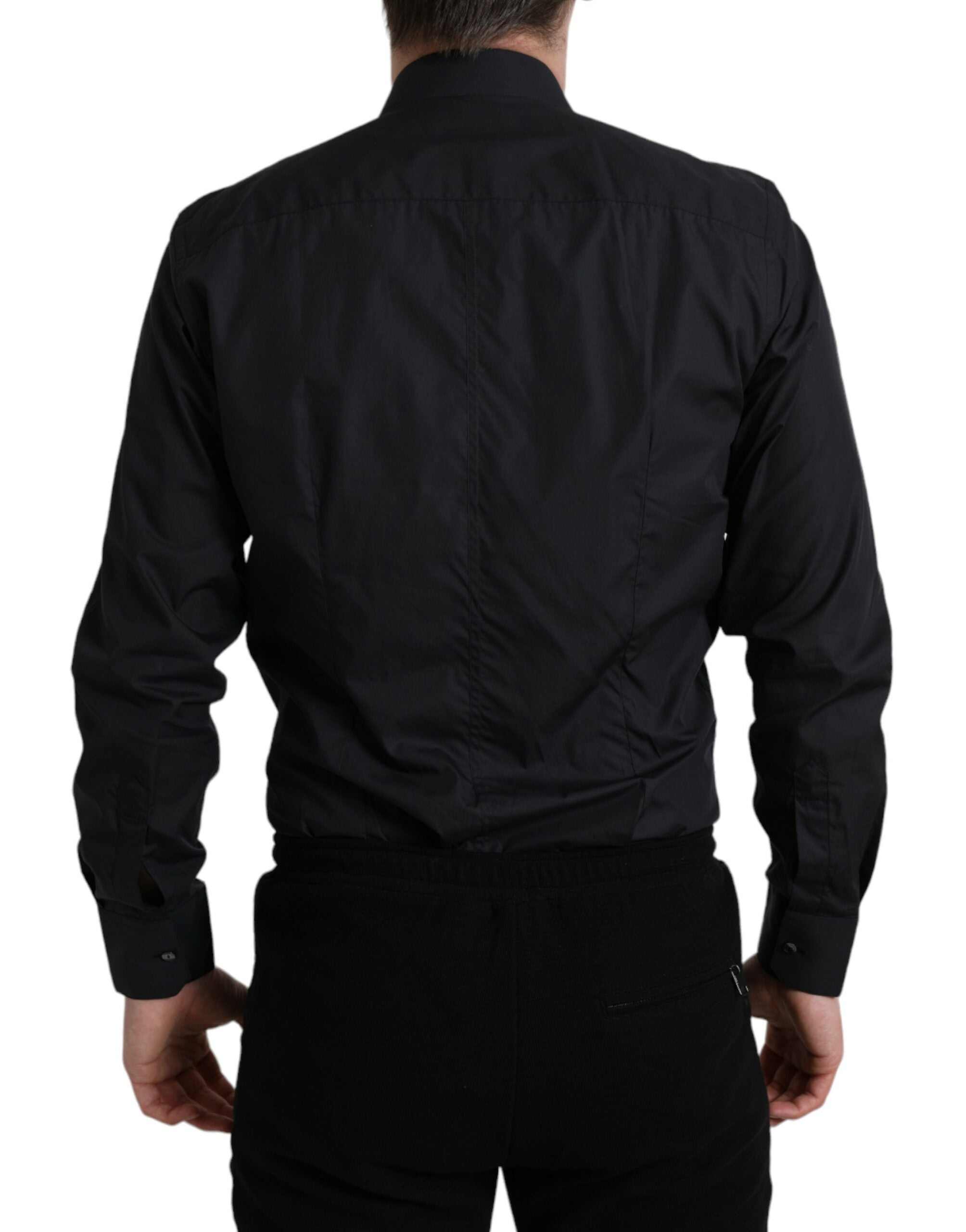 Chemise formelle en coton bleu marine de Dolce & Gabbana, à col, pour homme, détails élégants et tissu de haute qualité.