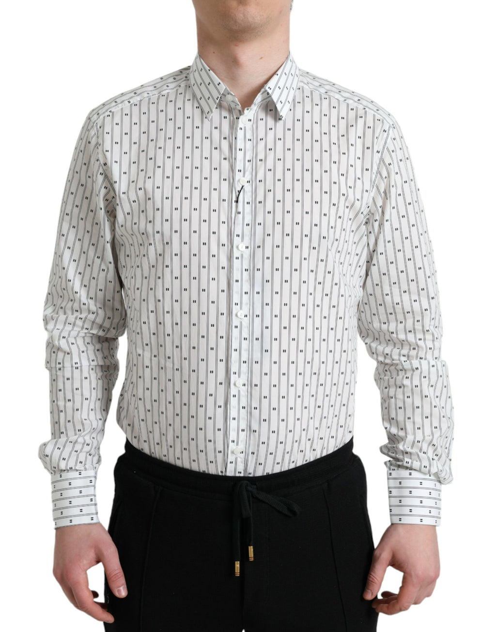 Chemise formelle blanche pour homme de Dolce & Gabbana avec motif doré, tissu élégant et col classique.
