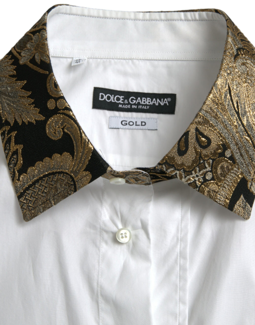 Chemise formelle en coton blanc à jacquard doré de Dolce & Gabbana, élégante et sophistiquée.