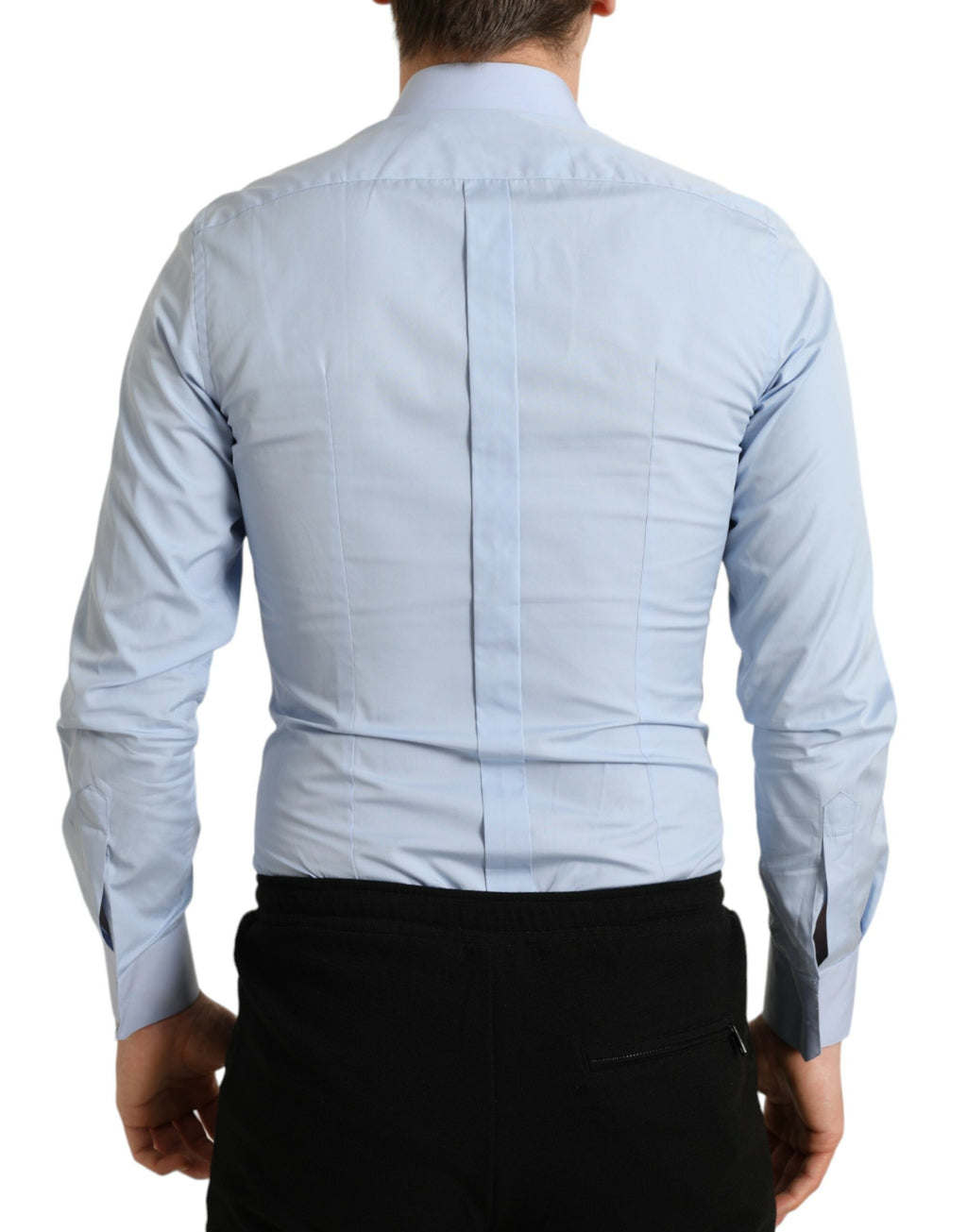 Chemise homme Dolce & Gabbana en coton bleu ciel avec détails dorés pour une tenue formelle élégante.