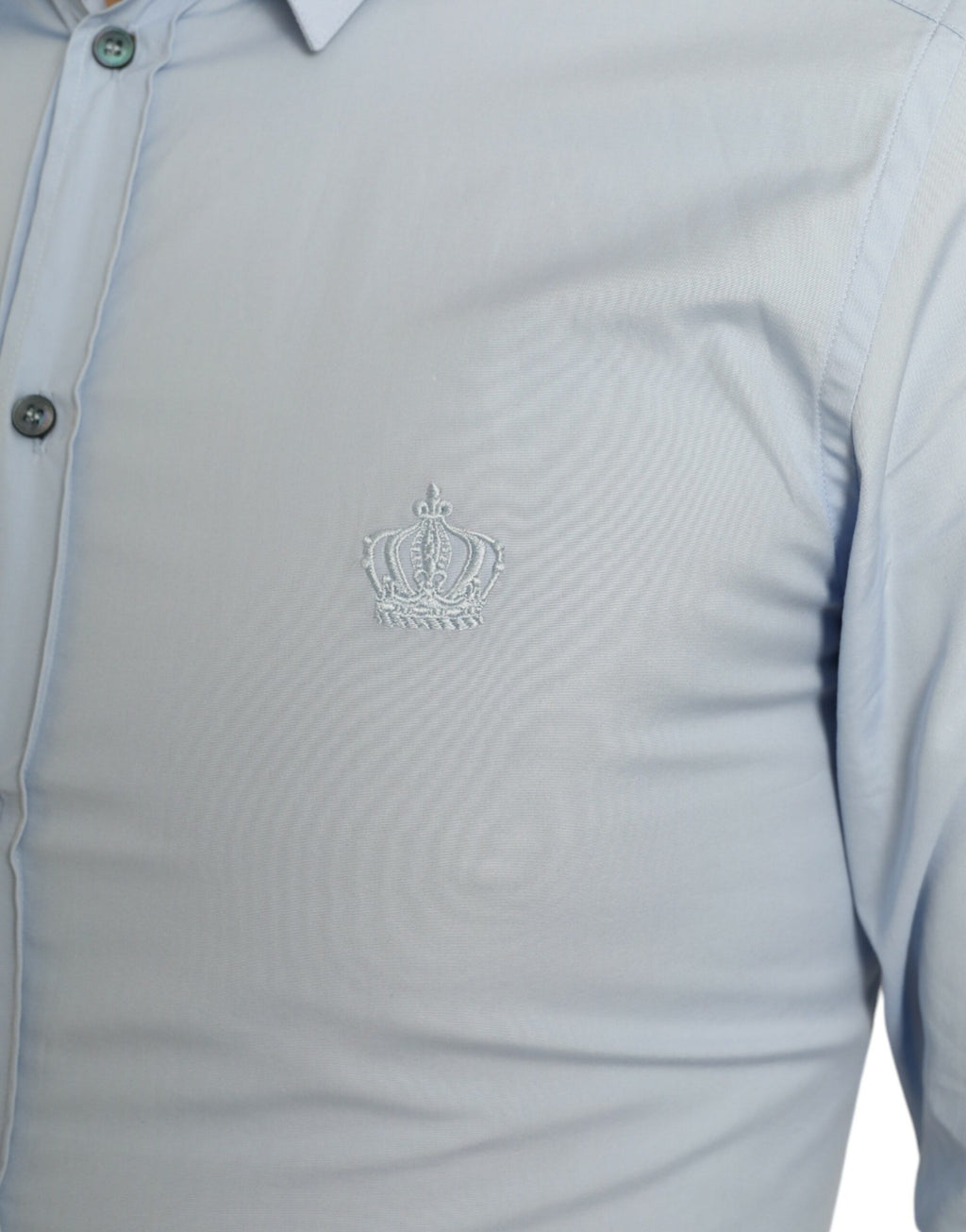 Chemise habillée en coton bleu ciel de Dolce & Gabbana pour homme, style formel avec détails dorés.