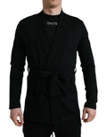 Robe longue en cachemire noir Dolce & Gabbana avec ceinture et manches longues, élégante et sophistiquée.