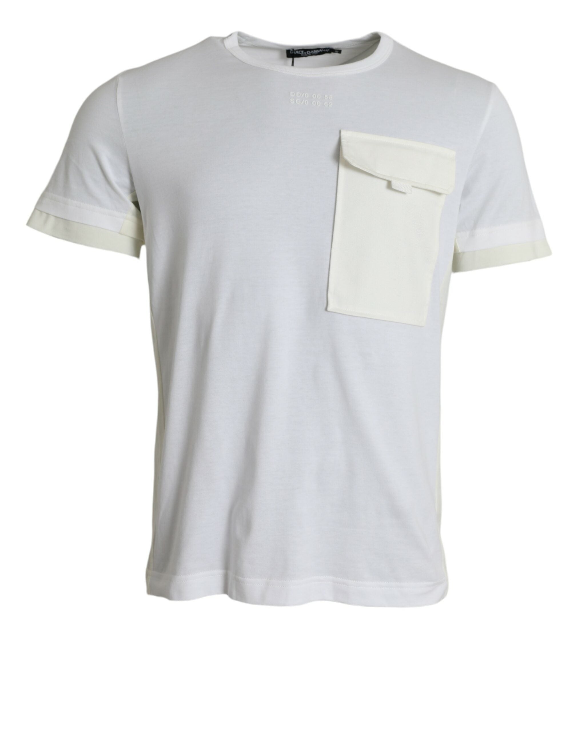 T-shirt blanc en coton à poche Dolce & Gabbana à manches courtes, style décontracté et élégant, vue de face.