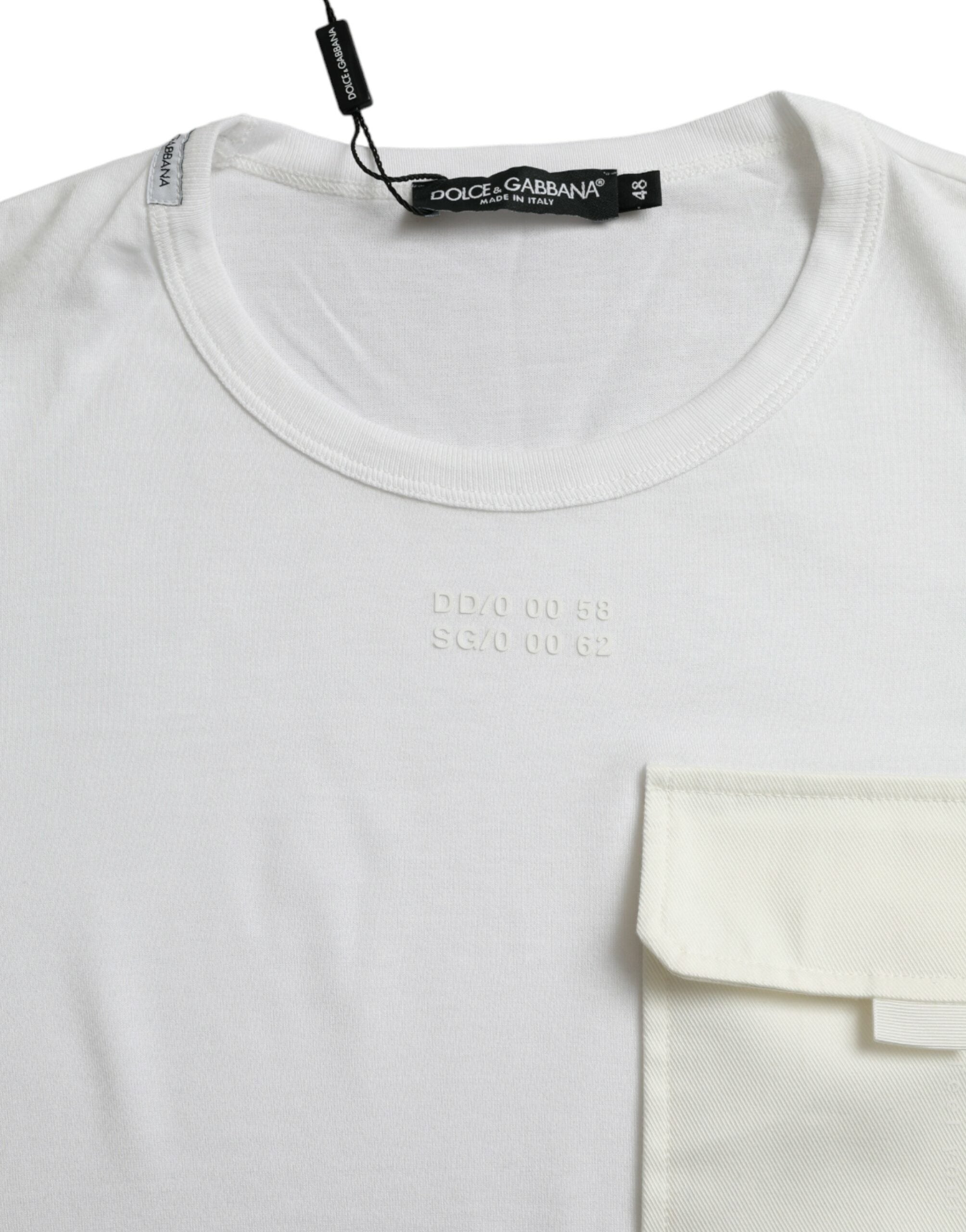 T-shirt blanc Dolce & Gabbana en coton à manches courtes avec poche, vue de face, mode élégante et décontractée.