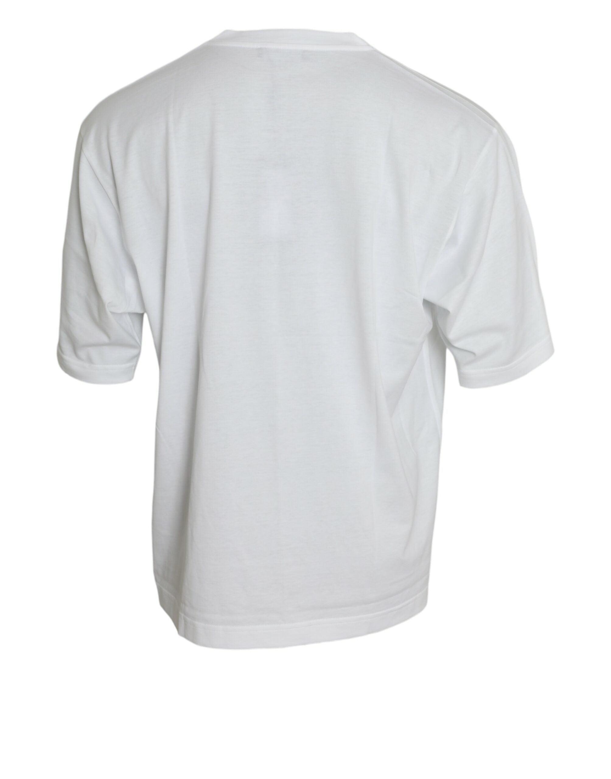T-shirt blanc à manches courtes et col rond de Dolce & Gabbana en coton, vue de face.
