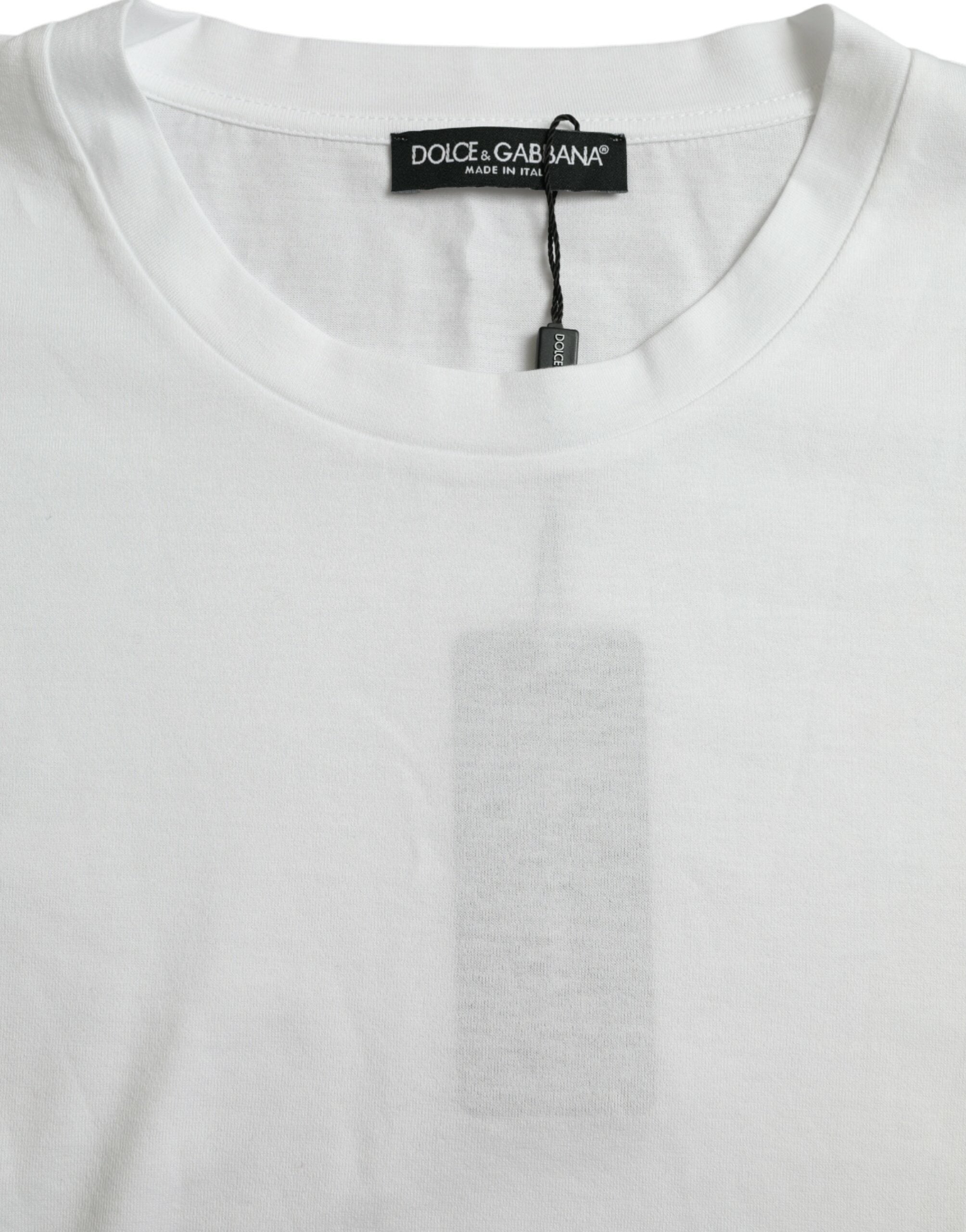 T-shirt blanc à manches courtes et col rond Dolce & Gabbana en coton, vue de face.