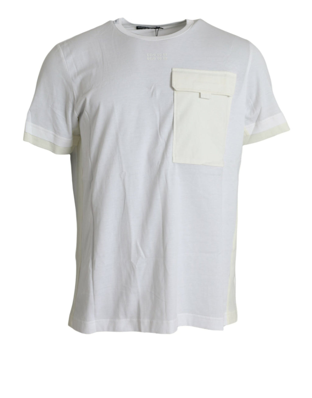 T-shirt blanc en coton Dolce & Gabbana à manches courtes avec poche visible sur le devant.