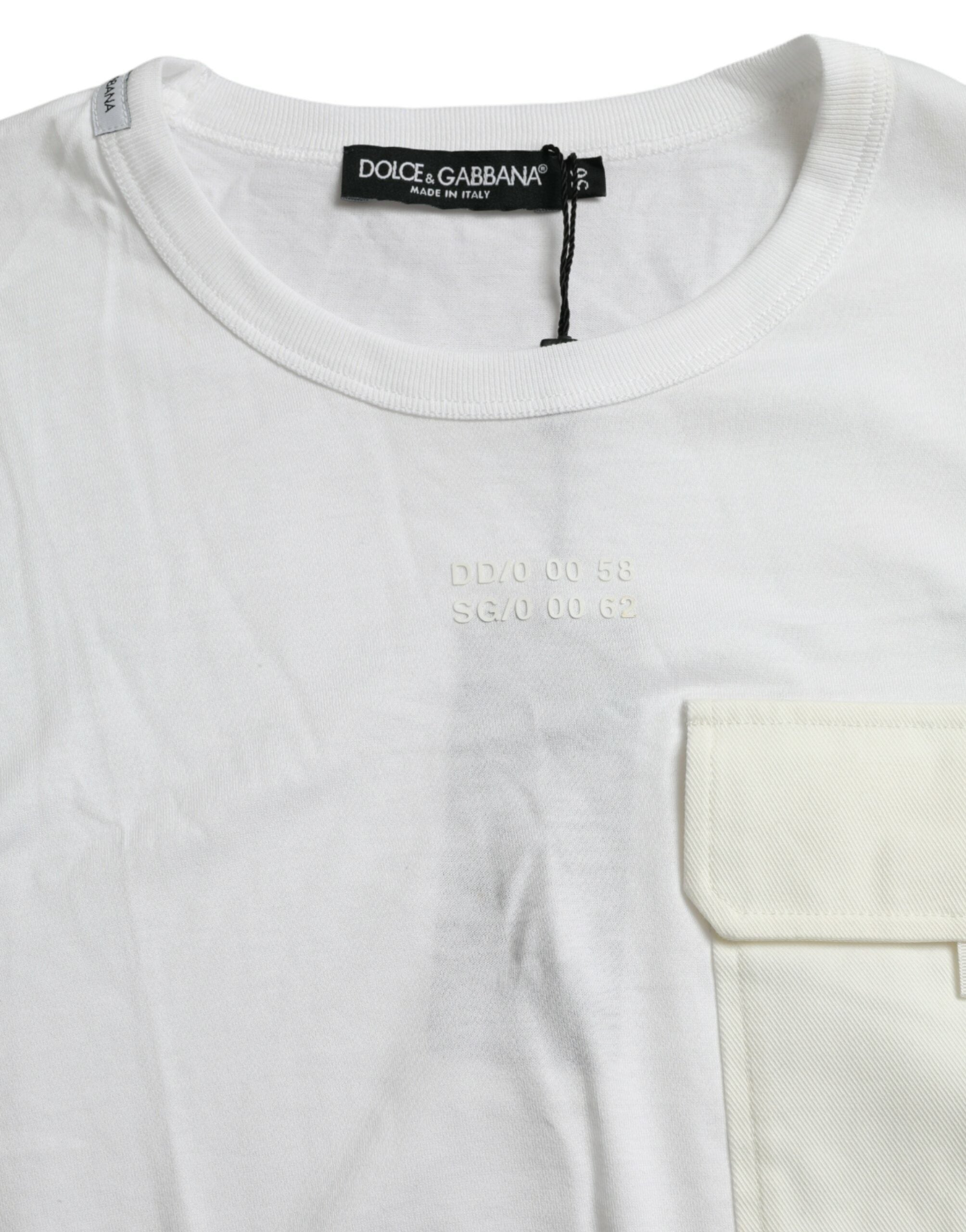 T-shirt blanc en coton Dolce & Gabbana à manches courtes avec poche, vue de face.