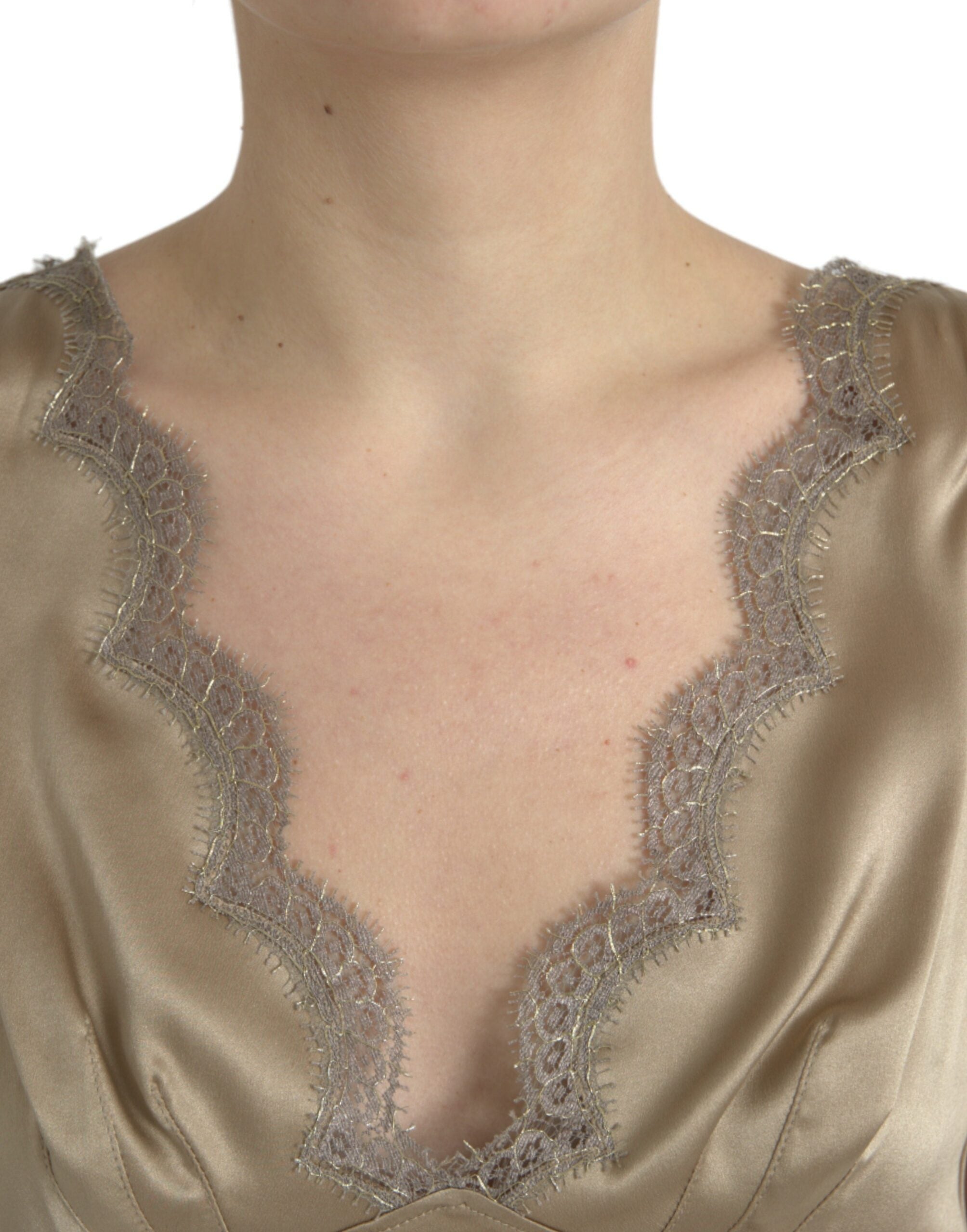 Débardeur sans manches Dolce & Gabbana brun avec dentelle, encolure en V et détails élégants.
