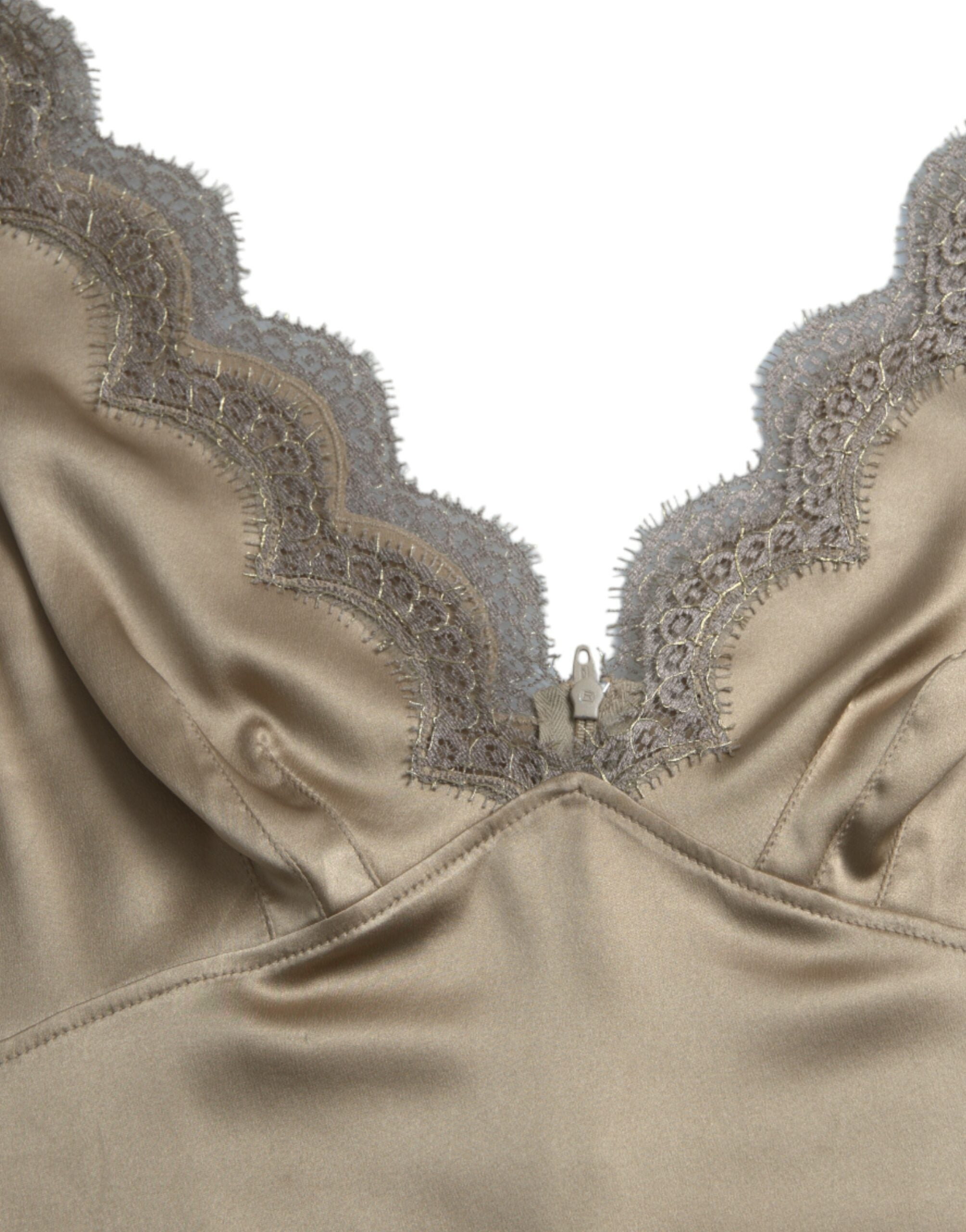 Débardeur sans manches Dolce & Gabbana avec bordure en dentelle marron et décolleté en V, tissu léger et élégant.