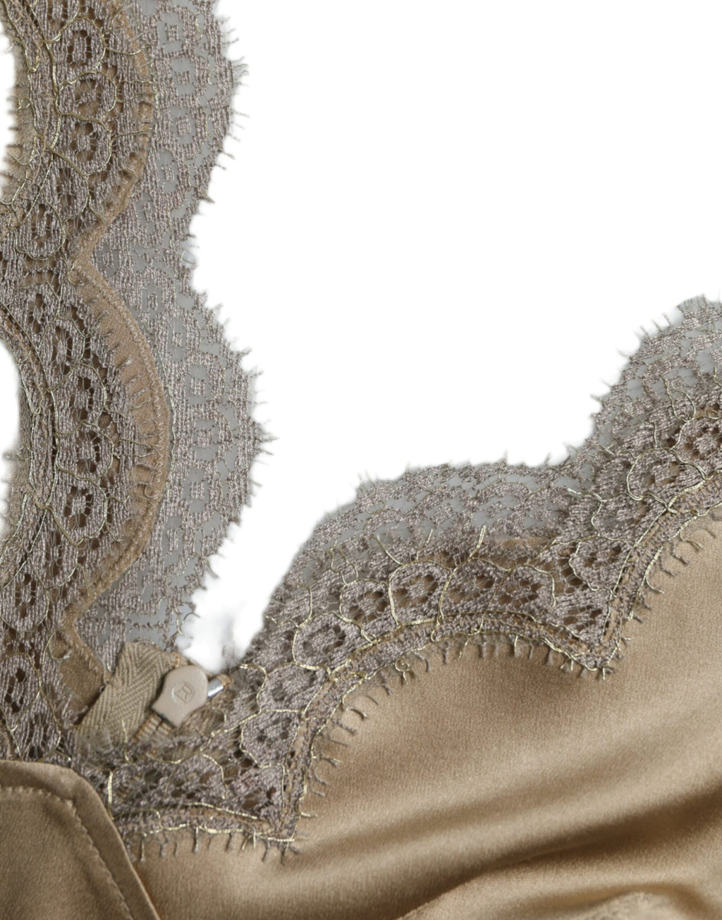 Débardeur sans manches Dolce & Gabbana en coton brun avec bordure en dentelle et col en V, style élégant et sophistiqué.