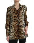 Chemisier Dolce & Gabbana à manches longues avec motif léopard marron, style élégant et tendance.
