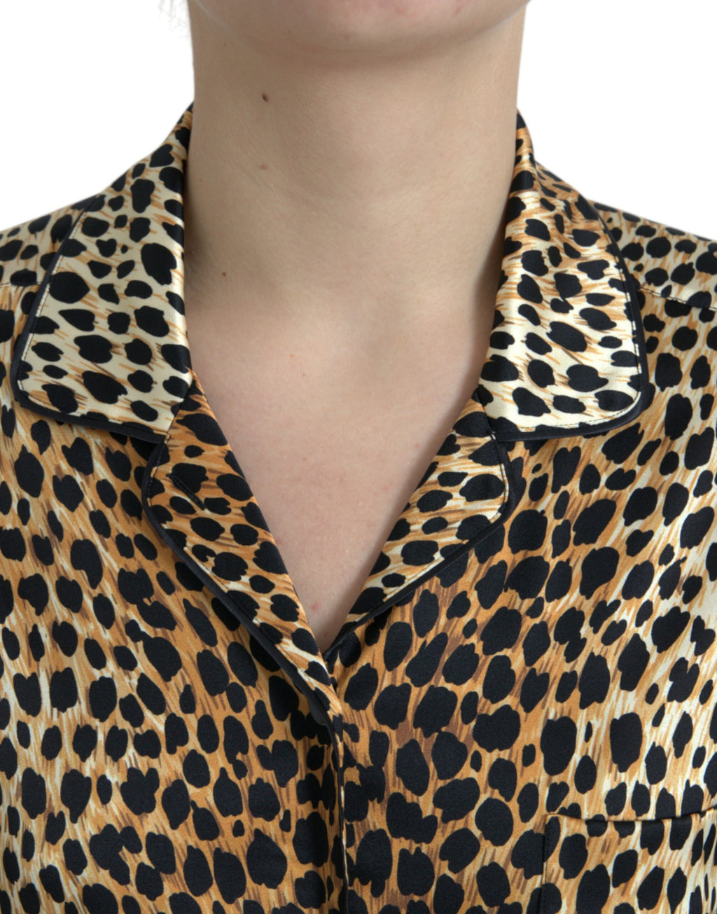 Chemise à manches longues Dolce & Gabbana à imprimé léopard marron, élégante blouse en tissu léger.