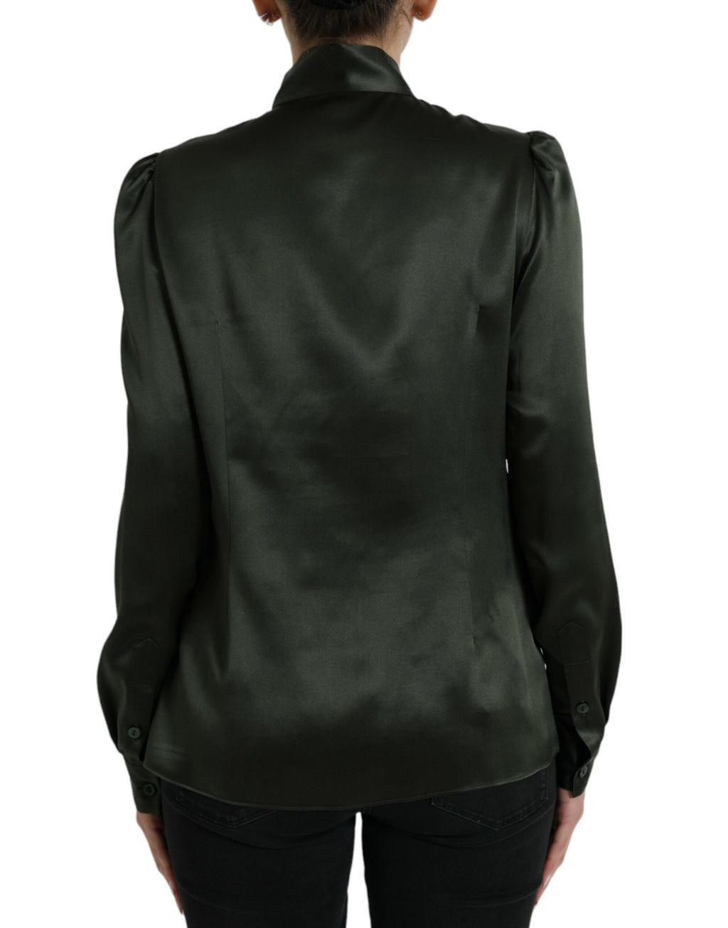Blouse Dolce & Gabbana gris à manches longues avec col ascot, style élégant et sophistiqué, vue de face.