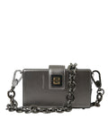 Sac à épaule Dolce & Gabbana DG BOX en cuir de veau gris métallisé, finition élégante et design sophistiqué.