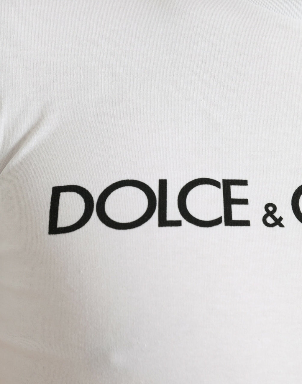 T-shirt en coton blanc Dolce & Gabbana avec logo imprimé, col rond, vue de face.