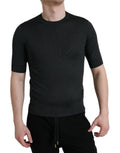 T-shirt homme Dolce & Gabbana gris foncé à col rond et manches courtes, vue de face, tissu en coton.