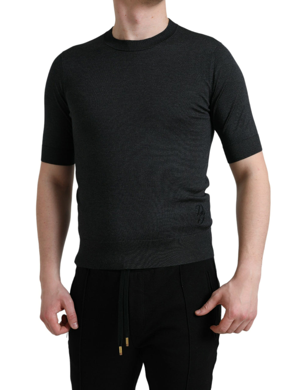 T-shirt à manches courtes gris foncé Dolce & Gabbana avec col rond, vue de face.