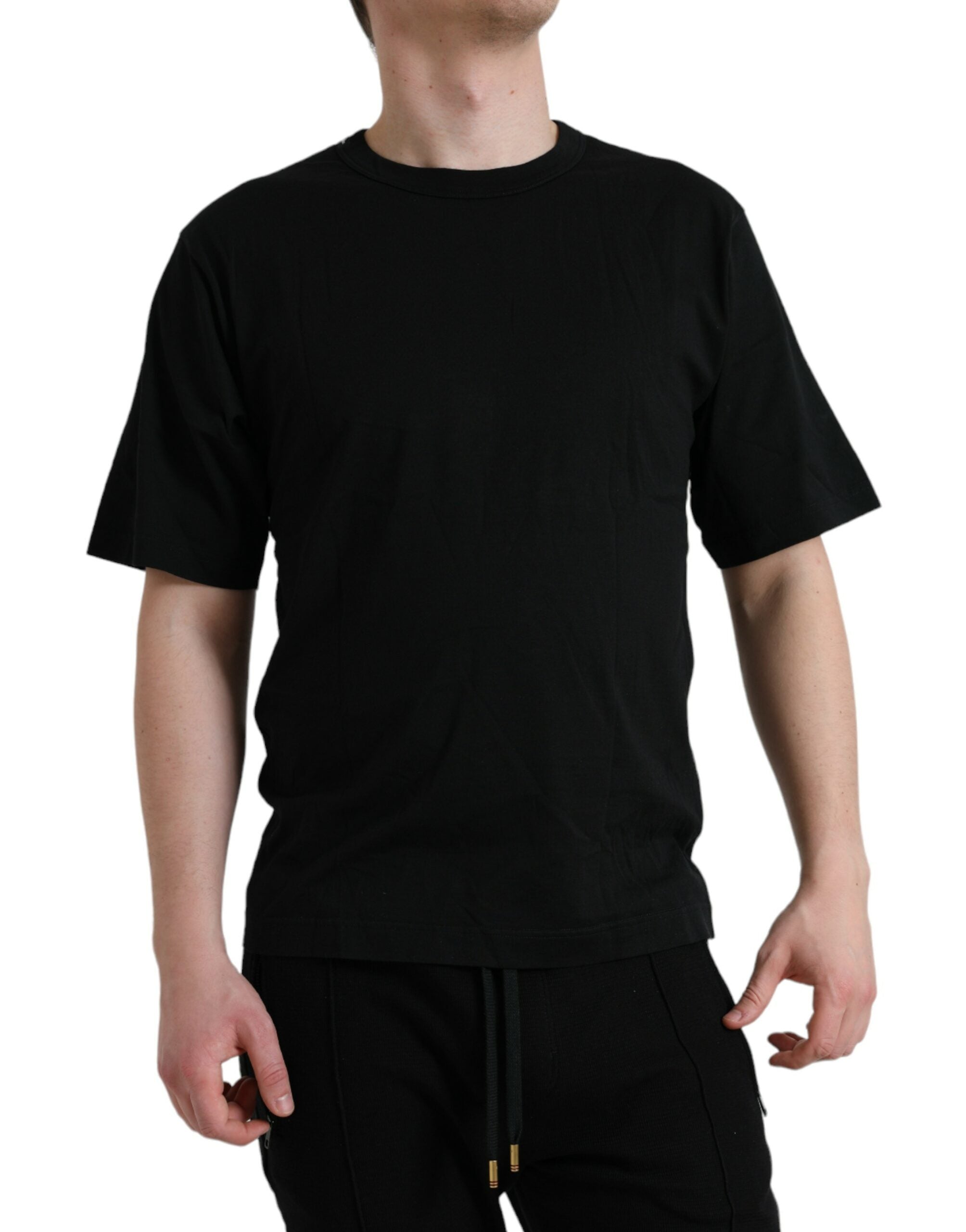 T-shirt Dolce & Gabbana à manches courtes avec logo embossé noir et col rond, vue de face.
