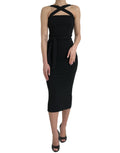 Robe midi noire sans manches à encolure halter de Dolce & Gabbana, robe ajustée et élégante pour femmes.