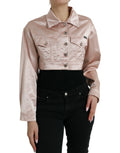 Veste courte en coton stretch rose Dolce & Gabbana avec col, vue de face sur le mannequin.
