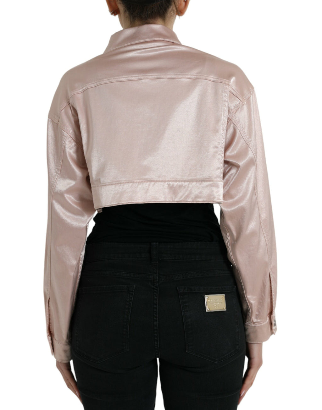 Veste courte en coton rose Dolce & Gabbana avec col, ajustée et élégante, visible sur cette image.