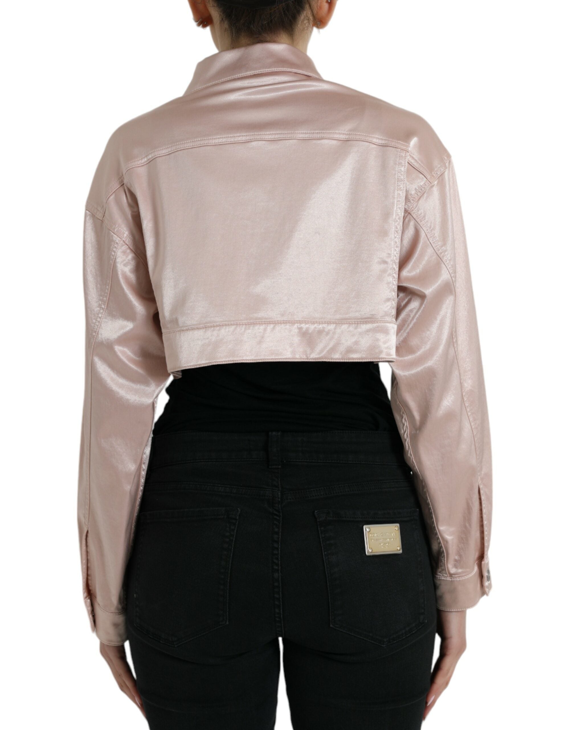 Veste courte en coton rose Dolce & Gabbana avec col, ajustée et élégante, visible sur cette image.