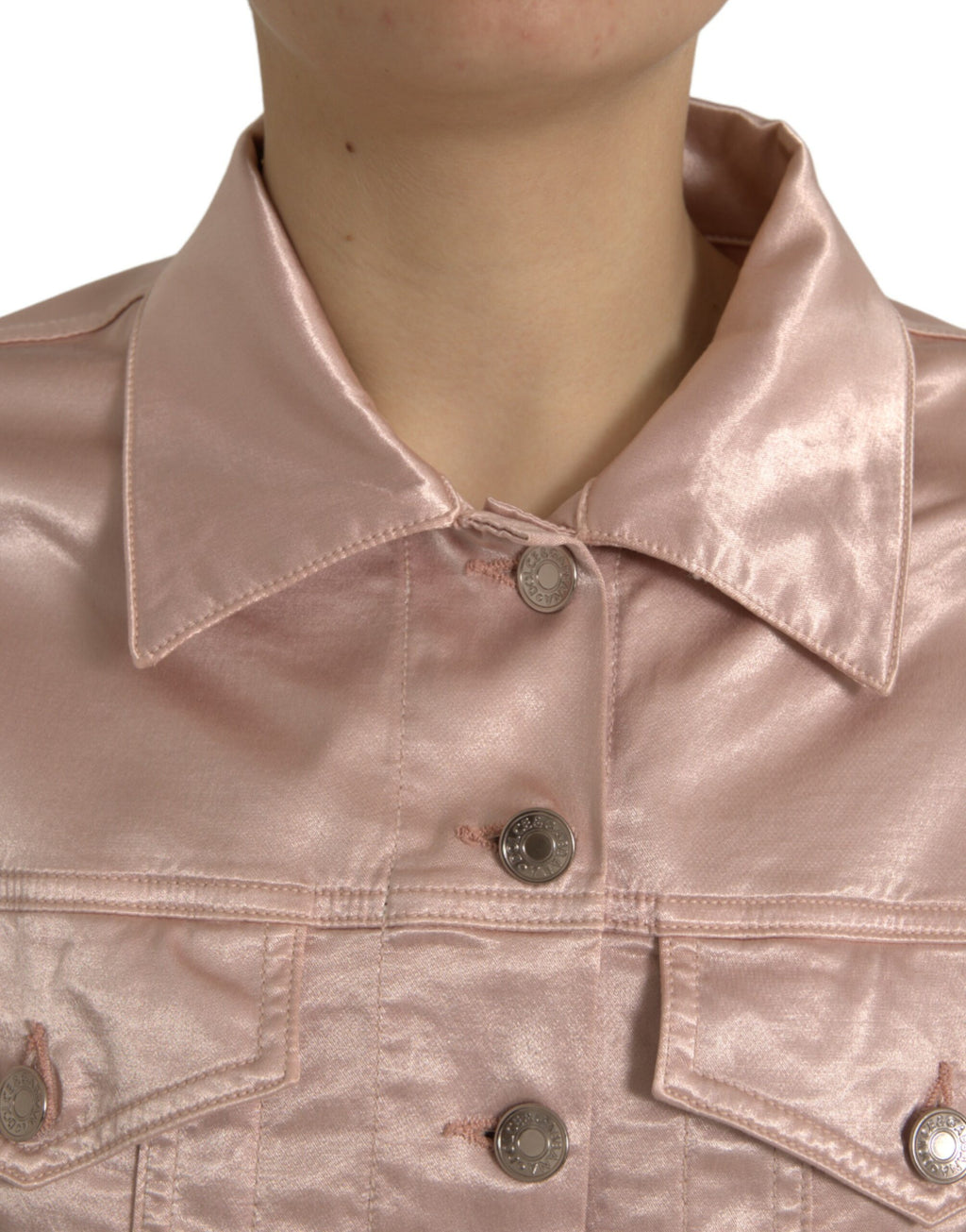 Veste courte en coton rose Dolce & Gabbana avec col, stretch et style cropped, visible sur l'image.