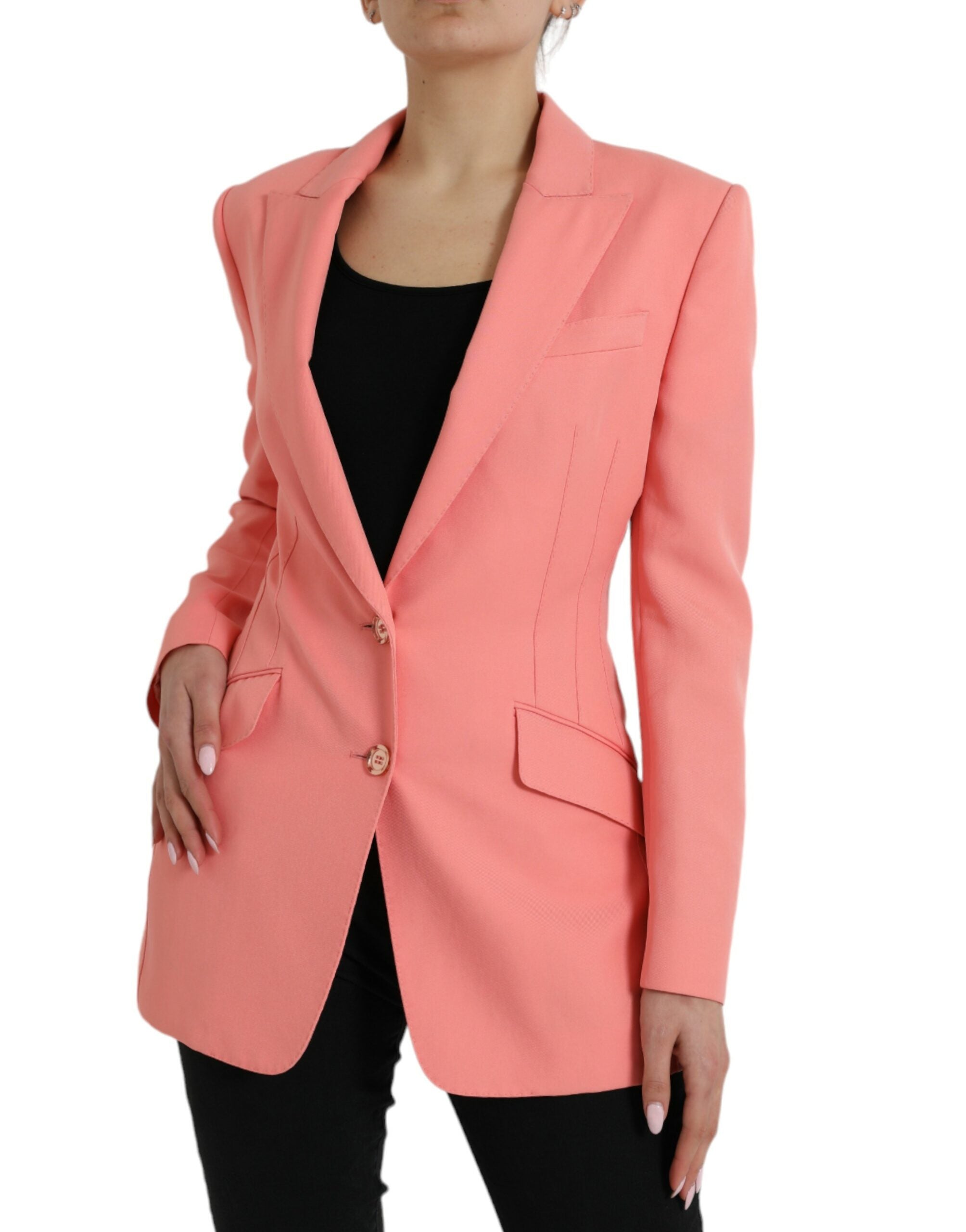 Blazer femme rose en polyester Dolce & Gabbana, veste à simple boutonnage, élégante et moderne.